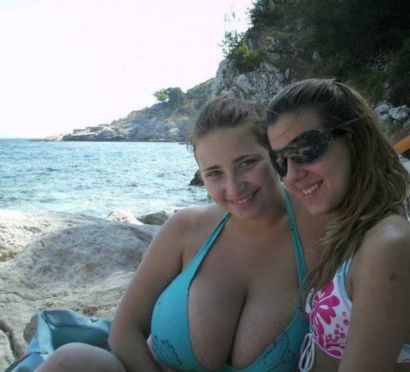 Teen with huge tits at the beach